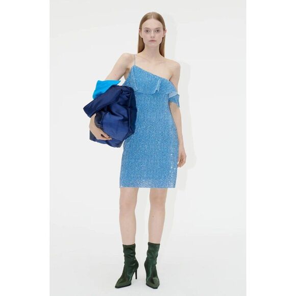 New STINE GOYA Kenza Cockail One Shoulder sequined minidress in Blue Size S - Picture 13 of 14